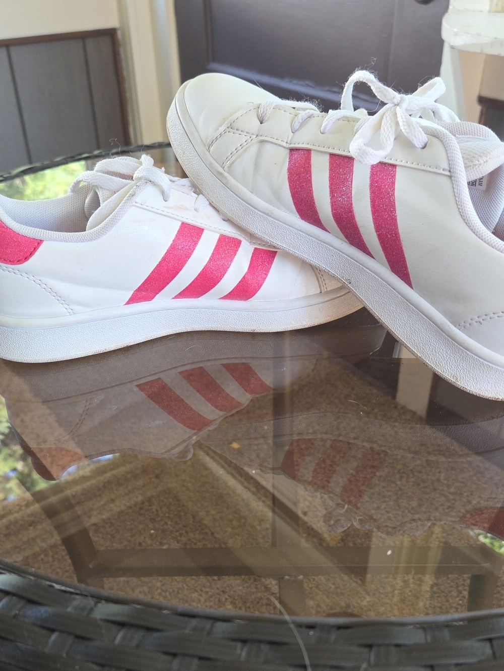 Big Kids Adidas White And Pink Sneakers